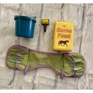 American Girl Western Horse Blanket Bucket Feed Brush Lot With Saddle